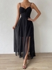 Swiss Dot Twisted Thigh Split Maxi Dress M Black