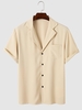 Tailored Collar Solid Color Short Sleeves Shirt S Light coffee