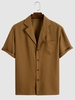 Tailored Collar Solid Color Short Sleeves Shirt Xl Deep coffee
