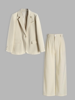 Tailoring Shoulder Padded Blazer and Pleated Pants Set Light coffee