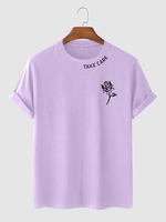 TAKE CARE and Rose Pattern Streetwear Casual T-shirt 2xl Light purple