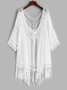 Tassel Crochet Solid Color Beach Cover Up White