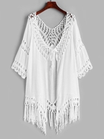 Tassel Crochet Solid Color Beach Cover Up White