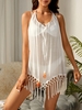 Tassel Lace Up Halter Cover Up Dress White