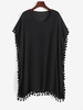 Tassel Semi Sheer Tunic Cover Up Dress Black