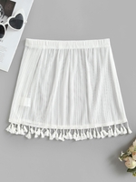 Tassel Sheer Overlap Cover Up Beach Skirt S White