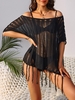 Tasseled Crochet Knit Cover Up Top Black