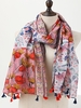 Tasseled Trim Floral Pattern Scarf
