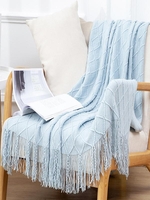 Tassels Soft Cozy Rhombus Knitted Throw Blanket For Couch And Bed