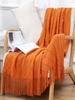 Tassels Soft Cozy Rhombus Knitted Throw Blanket For Couch And Bed