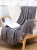 Tassels Soft Cozy Rhombus Knitted Throw Blanket For Couch And Bed