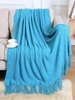 Tassels Soft Cozy Rhombus Knitted Throw Blanket For Couch And Bed