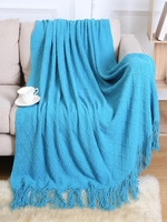 Tassels Soft Cozy Rhombus Knitted Throw Blanket For Couch And Bed
