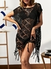 Tassles Crochet Pointelle Knit Cover Up Top Black