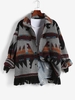 Tassles Oversize Ethnic Aztec Printed Mock Pocket Vintage Woolen Jacket M Gray