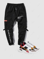Techwear Letter Cargo Jogger Pants With Colorblock Sneakers Black