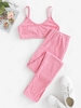 Terry Cloth Bralette Top with Slit Hem High Waisted Pants Set L Light pink