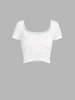 Terry Cloth Butterfly Pattern Crop T Shirt L White