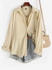 Terry Cloth Button Front Shacket L Light coffee