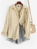 Terry Cloth Button Front Shacket S Light coffee