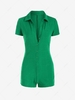 Terry Cloth Button Placket Unitard Romper M Green