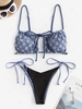 Terry Cloth Checkerboard Reversible Sting Tanga Bikini Set Blue