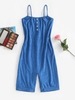 Terry Cloth Mock Button Cami Unitard Romper L Blue