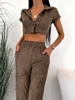 Terry Cloth Pocket Wide Leg Pants Set L Deep coffee