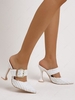 Terry Cloth Pyramid Heel Buckle Decor Mule Pumps