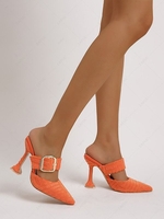Terry Cloth Pyramid Heel Buckle Decor Mule Pumps