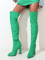 Terry Cloth Textured Chunky Heeled Over-the-knee Boots
