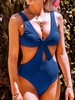 Texture Twisted Cutout Trikini Swimsuit L Blue