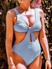 Texture Twisted Cutout Trikini Swimsuit L Day sky blue
