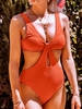 Texture Twisted Cutout Trikini Swimsuit L Orange