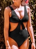 Texture Twisted Cutout Trikini Swimsuit M Black