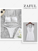 Textured Bikini Swimwear and Mini Beach Dress Set White