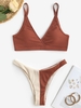 Textured Colorblock Ribbed Cheeky Bikini Swimwear Coffee