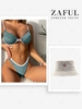Textured Contrast Binding Push Up Bikini and Smile Face Pattern Reversible Bucket Hat Light green