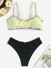 Textured Contrast Frilled Bow Cut Out Bikini Swimwear Yellow