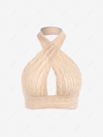 Textured Criss Cross Halter Archie Top M Light coffee