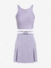 Textured Crop Tank Top and Midriff Flossing Mini Godet Skirt Light purple