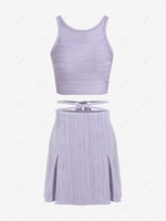 Textured Crop Tank Top and Midriff Flossing Mini Godet Skirt Light purple