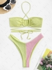 Textured Cross Midriff Flossing Colorblock Bikini Swimwear Light green