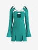 Textured Double Slit Cut Out Long Sleeve Dress M Deep green