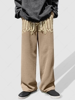 Textured Drawstring Letter Graphic Straight Pants L Brown