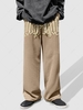 Textured Drawstring Letter Graphic Straight Pants S Brown