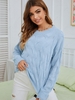 Textured Drop Shoulder Plain Sweater M Light blue