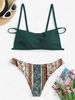 Textured Ethnic Printed Cheeky Bikini Swimwear Green