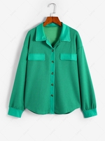 Textured Flap Detail Solid Shacket L Green