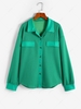 Textured Flap Detail Solid Shacket M Green